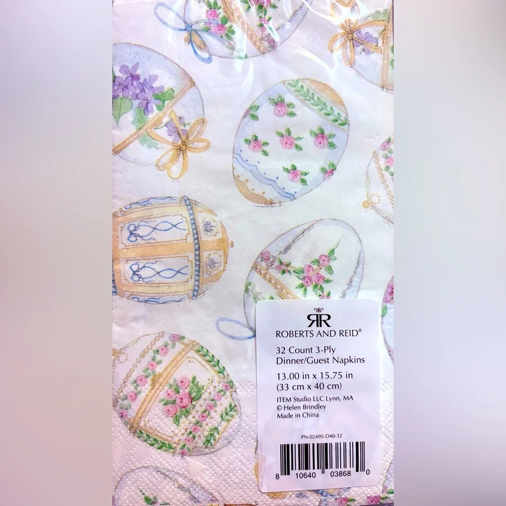 ROBERTS & REID Porcelain Easter Egg Napkins. 32 Count Three-Ply Dinner/Guest